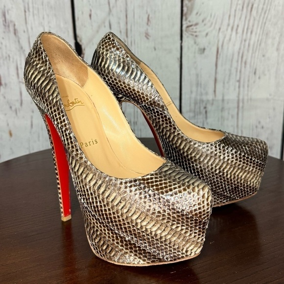 CHRISTIAN LOUBOUTIN Daffodile SnakeSkin Ayer’s women’s platform high heels 37.5 - Picture 1 of 16